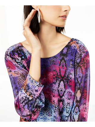 Bar III Women's Printed Long Sleeve Jewel Neck Blouse Purple Size X-Small