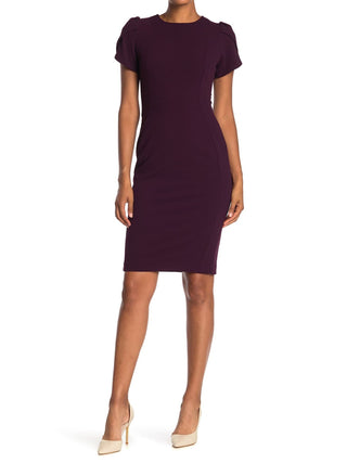 Calvin Klein Women's Petal Sleeve Jewel Neck Above the Knee Body Con Evening Dress Purple Size 14