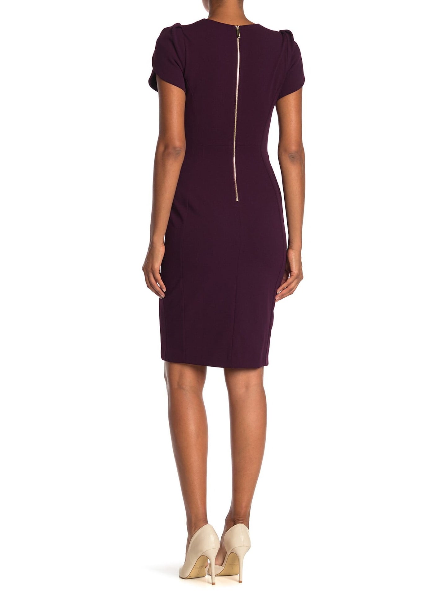Calvin Klein Women's Petal Sleeve Jewel Neck Above the Knee Body Con Evening Dress Purple Size 14