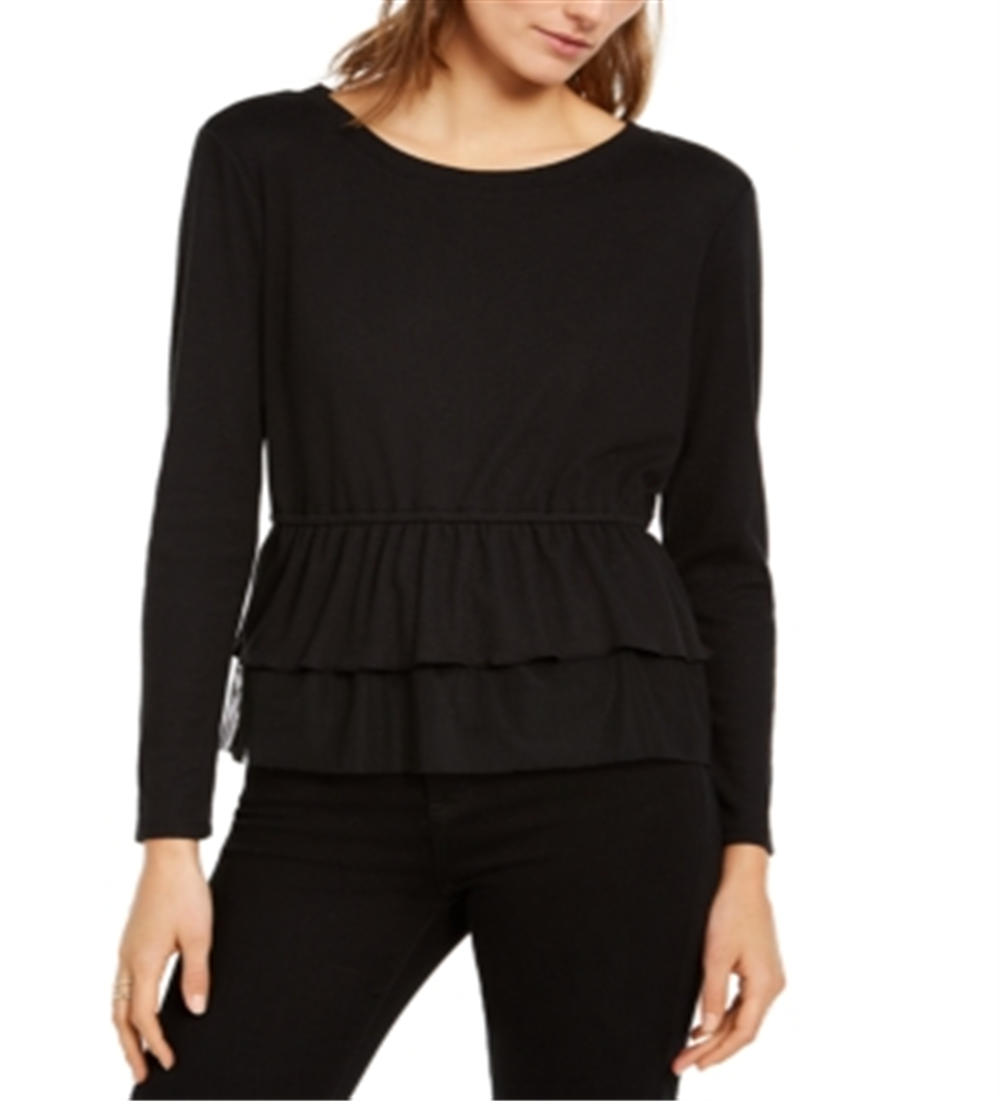 INC International Concepts Women's Tulle Peplum Top Black Size X-Small