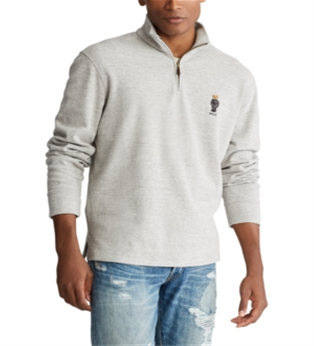 Polo Ralph Lauren Men's Bear Quarter Zip Sweater Grey Size Large