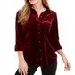 Charter Club Women's Button Front Velvet Top Wine  Size Petite L