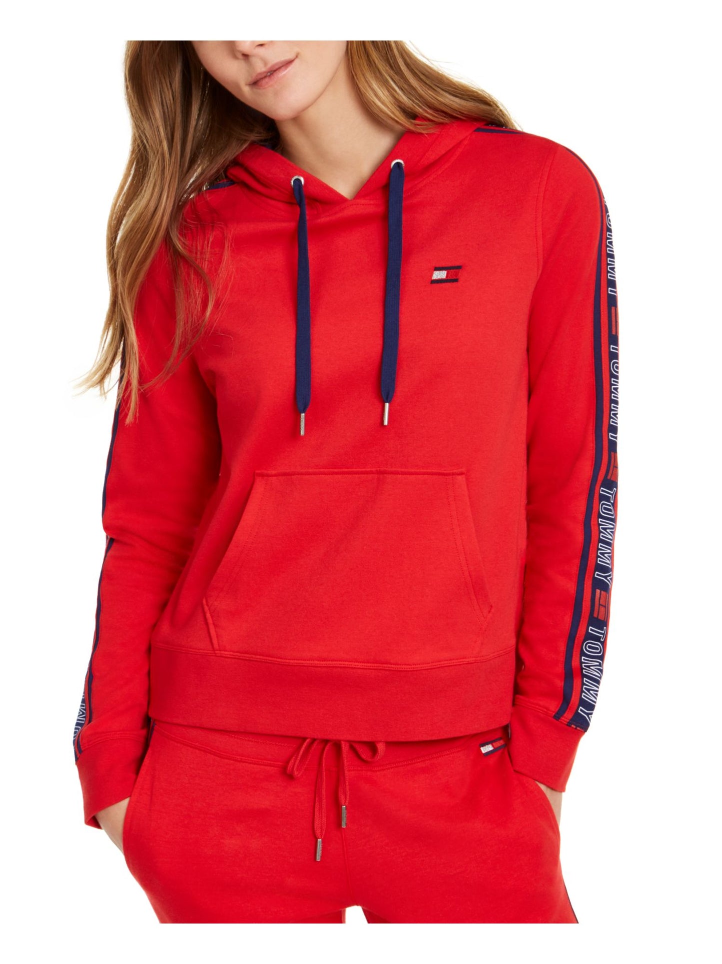 Tommy Hilfiger Women's Printed Long Sleeve Hoodie Top Red Size Medium