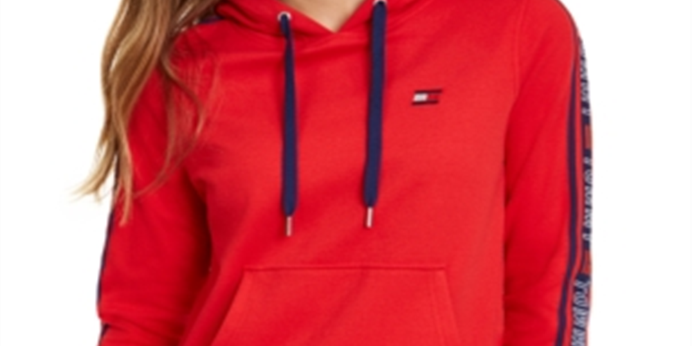 Tommy Hilfiger Women's Printed Long Sleeve Hoodie Top Red Size Medium