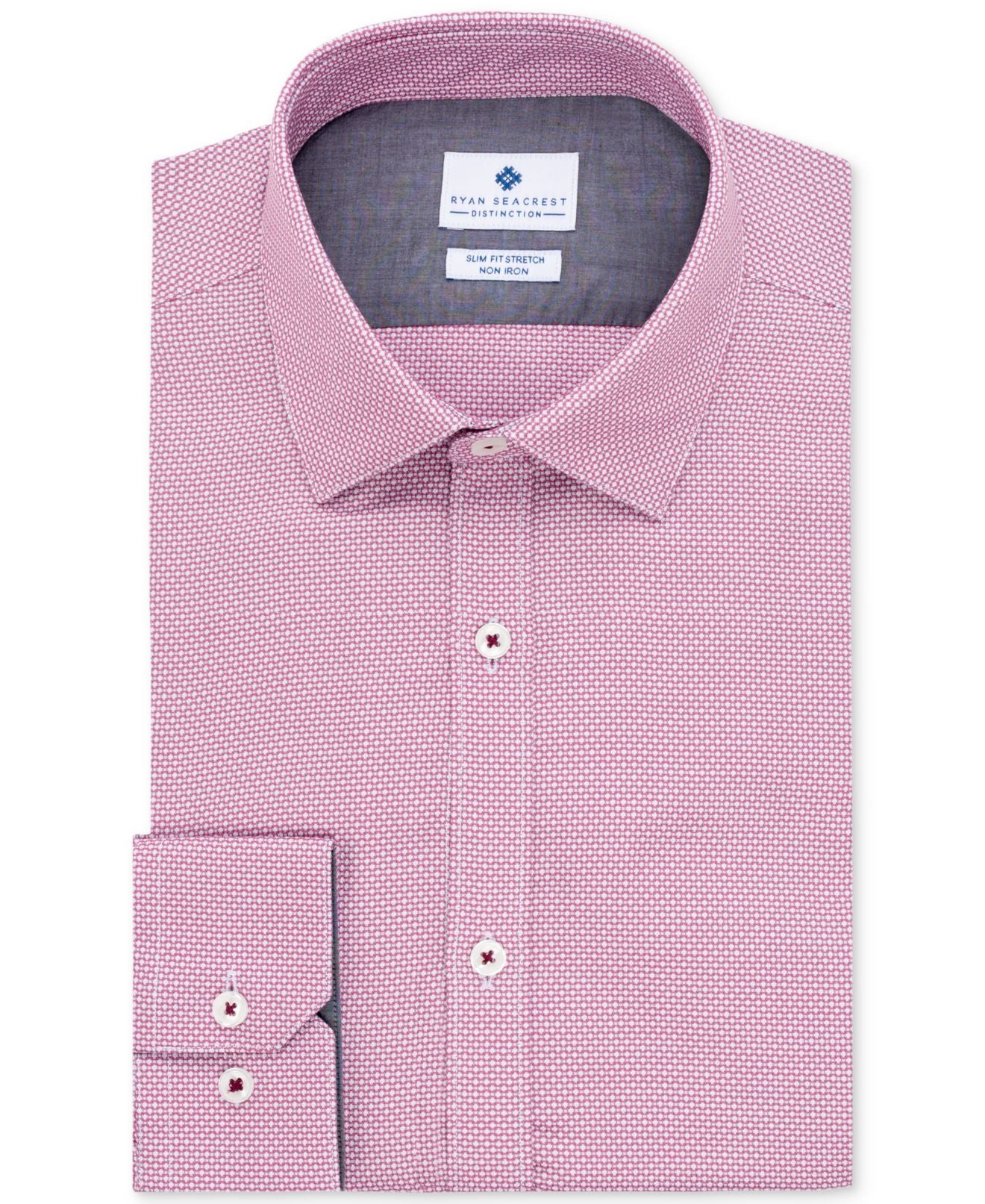 Ryan Seacrest Distinction Men's Ultimate Slim Fit Non Iron Performance Stretch Dobby Check Dress Shirt Pink Size 15.5X32-33