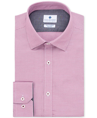 Ryan Seacrest Distinction Men's Ultimate Slim Fit Non Iron Performance Stretch Dobby Check Dress Shirt Pink Size 15.5X32-33