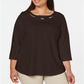 Karen Scott Women's 3/4 Sleeve Cutout Top Brown Size 1X