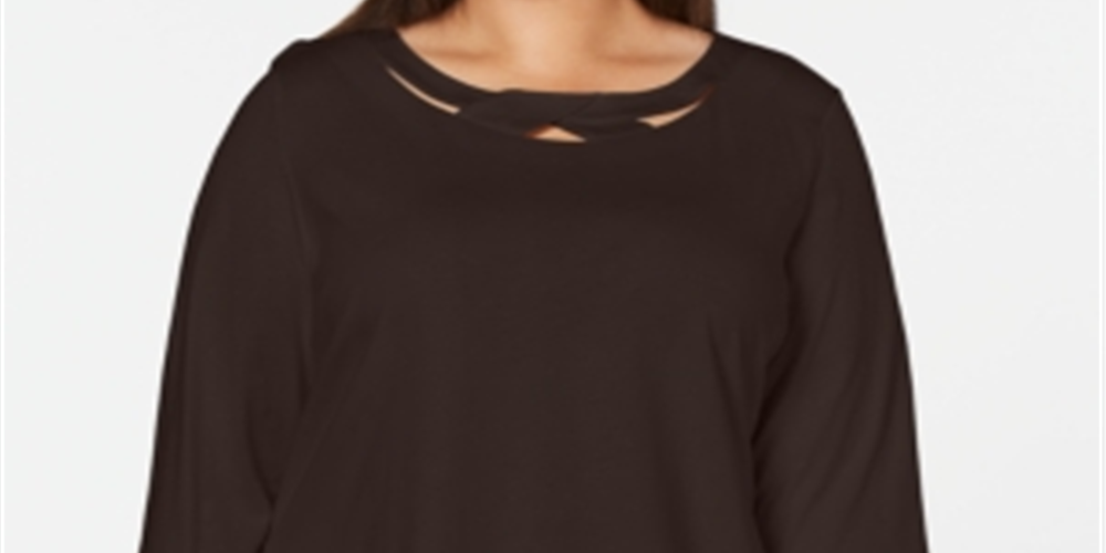 Karen Scott Women's 3/4 Sleeve Cutout Top Brown Size 1X