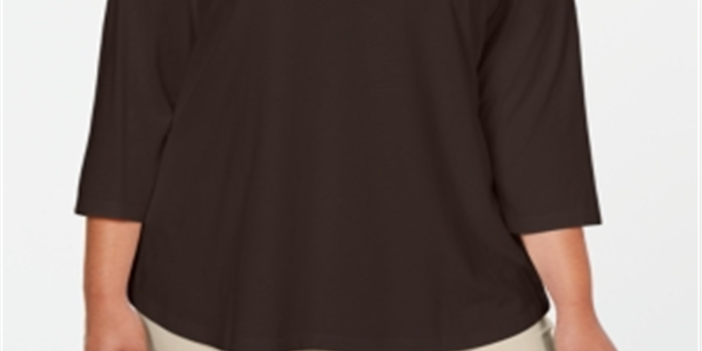 Karen Scott Women's 3/4 Sleeve Cutout Top Brown Size 1X