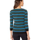 Vince Camuto Women's 3/4 Sleeve Landscape Stripe Boat Neck Top Black Size Medium