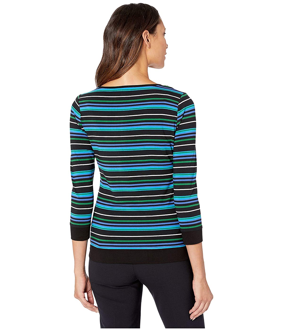 Vince Camuto Women's 3/4 Sleeve Landscape Stripe Boat Neck Top Black Size Medium