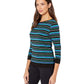 Vince Camuto Women's 3/4 Sleeve Landscape Stripe Boat Neck Top Black Size Medium