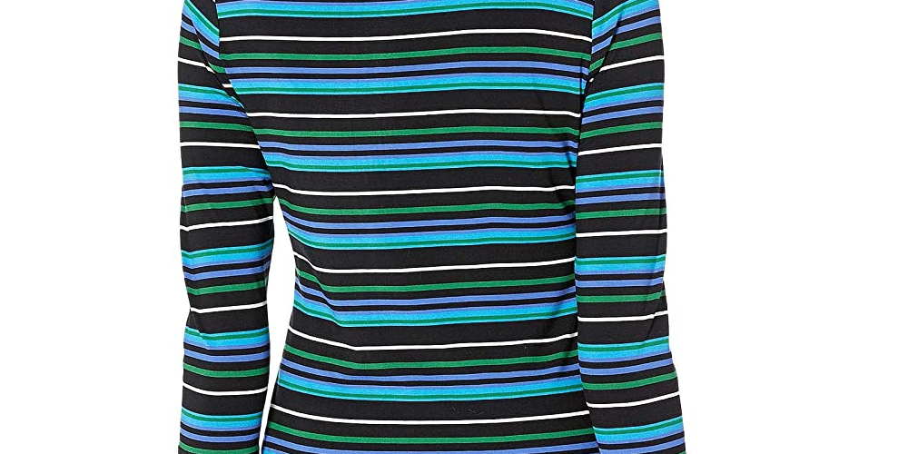 Vince Camuto Women's 3/4 Sleeve Landscape Stripe Boat Neck Top Black Size Medium