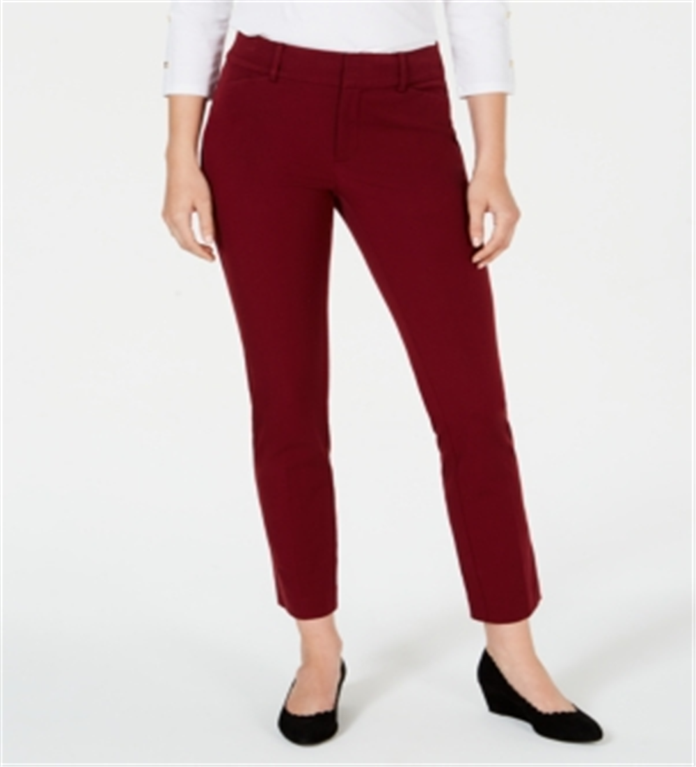 Charter Club Women's Solid Newport Slim Leg Pants Red Size 2 Petite