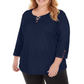 Karen Scott Women's Cotton Crisscross Trim Top Blue Size 0X