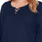 Karen Scott Women's Cotton Crisscross Trim Top Blue Size 0X