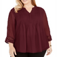 Charter Club Women's Pintuck Front Lace Sleeve Top Red Size 3X