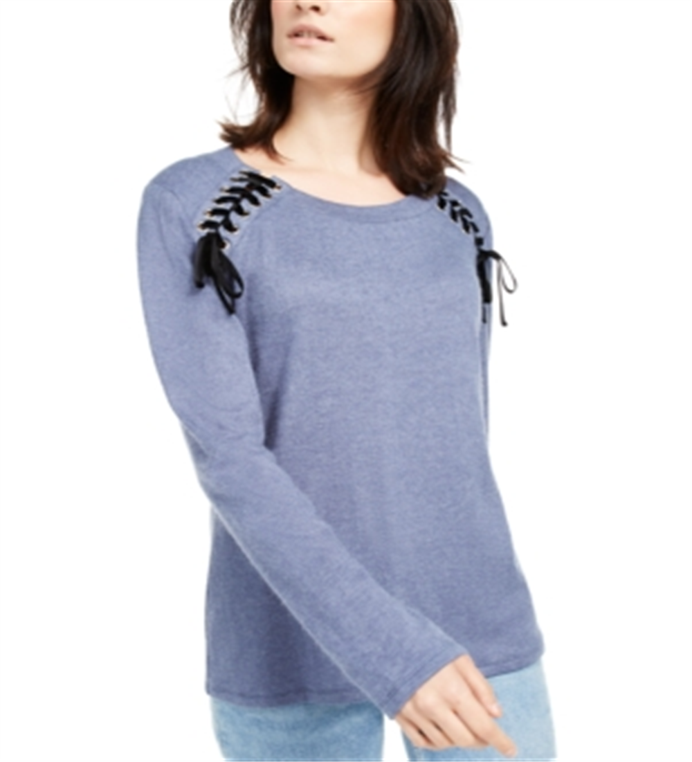 INC International Concepts Women's Lace up Scoop Neck Top Blue Size XX-Large