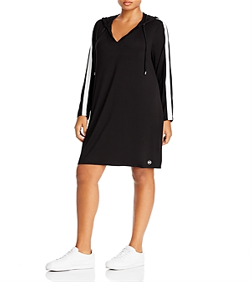 Michael Kors Women's Plus Racing Stripe Hoodie Dress Black Size 3X