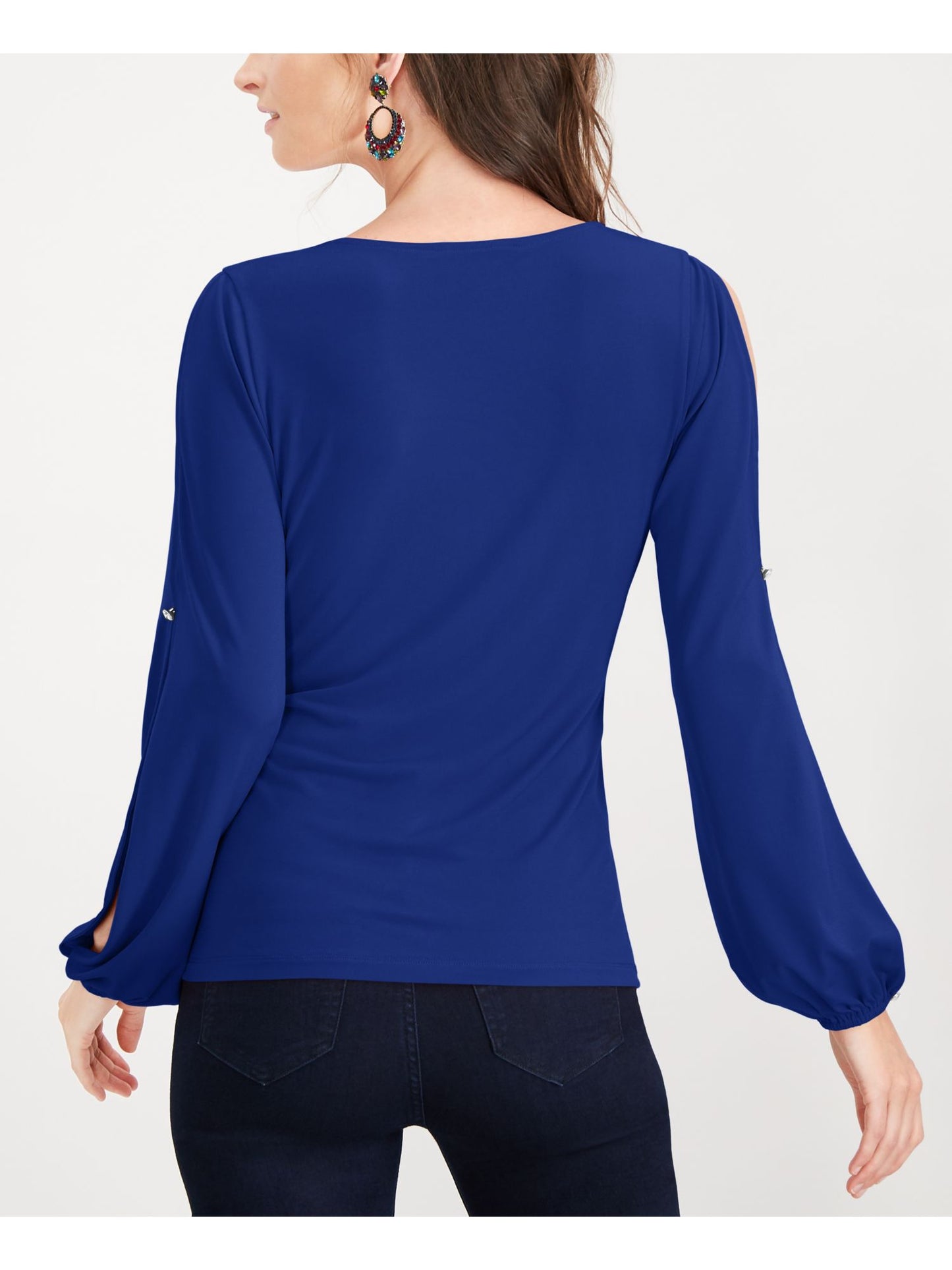 INC International Concepts Women's Split Sleeve Rhinestone Button Top Blue Size XX-Large