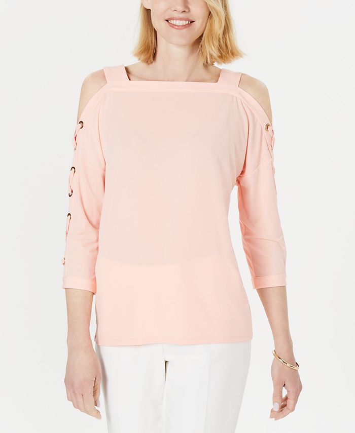 JM Collection Women's Statement Sleeve Cold Shoulder Top Orange Size X-Large