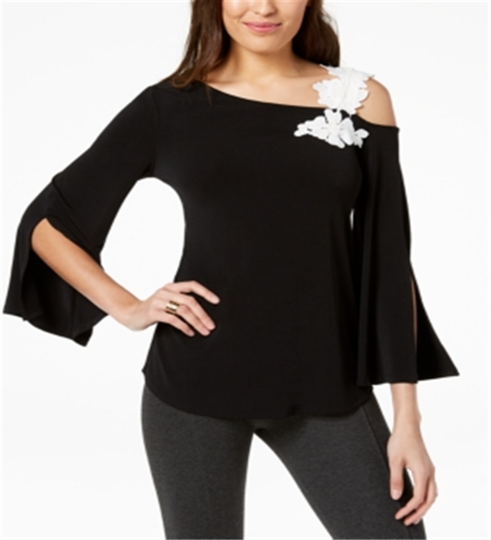 Alfani Women's One Shoulder Applique Top Black Size Petite Small