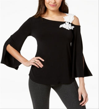 Alfani Women's One Shoulder Applique Top Black Size Petite Small