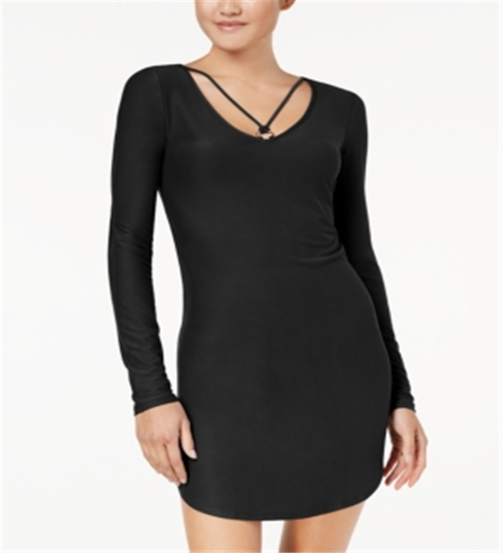 Planet Gold Junior's Strap Detailed Soft Bodycon Dress Black Size Large