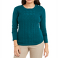 Charter Club Women's Printed Long Sleeve Jewel Neck Top Green Size Petite Medium