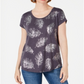 Style & Co Women's Leaf Print Scoop Neck Top Gray Size X-Large