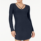 Planet Gold Women's V Neck Long Sleeves Mini Dress Blue Size Large