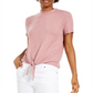 Pink Rose Junior's Mock Neck Tie Front Ribbed Top Pink Size Large