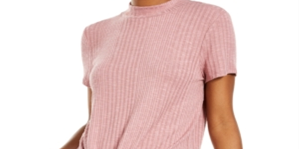 Pink Rose Junior's Mock Neck Tie Front Ribbed Top Pink Size Large