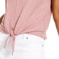 Pink Rose Junior's Mock Neck Tie Front Ribbed Top Pink Size Large