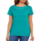 Karen Scott Women's Cotton Scalloped Neck T-Shirt Green Size Medium
