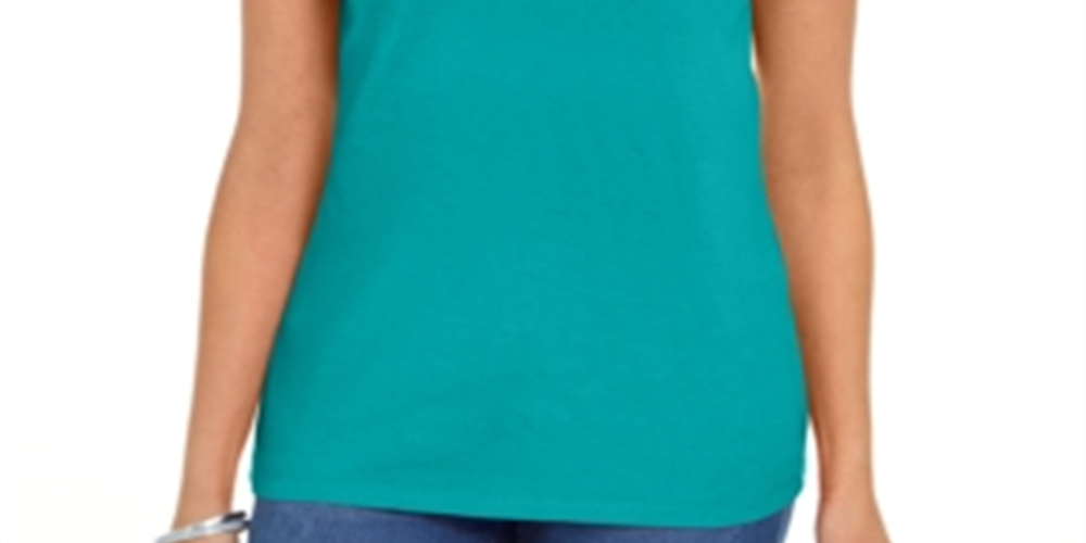 Karen Scott Women's Cotton Scalloped Neck T-Shirt Green Size Medium