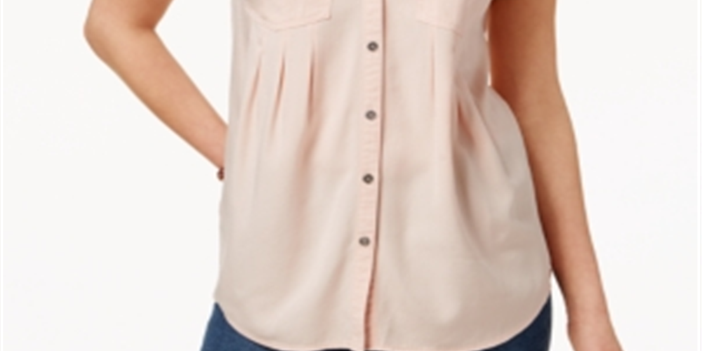 Style & Co Women's Collared Short Sleeve Henley Button up Wear to Work Top Pink Size Large