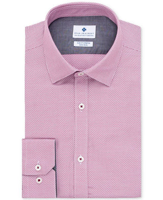 Ryan Seacrest Distinction Men's Ultimate Slim Fit Non Iron Performance Stretch Dobby Check Dress Shirt Pink Size 16.5X34-35
