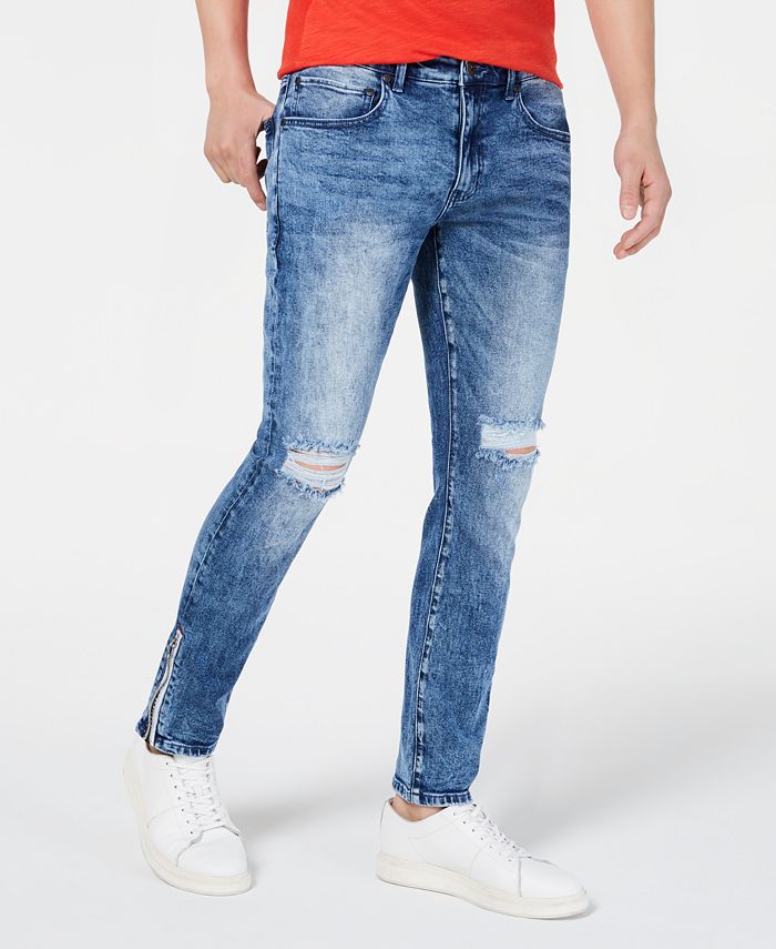 INC International Concepts Men's Stockholm Denim Distressed Skinny Jeans Blue Size 36W