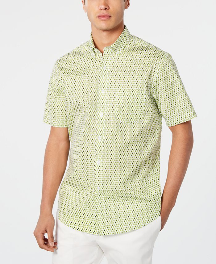 Club Room Men's Woven Printed Button Down Shirt Green Size Large