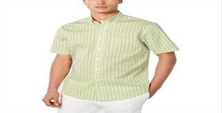 Club Room Men's Woven Printed Button Down Shirt Green Size Large