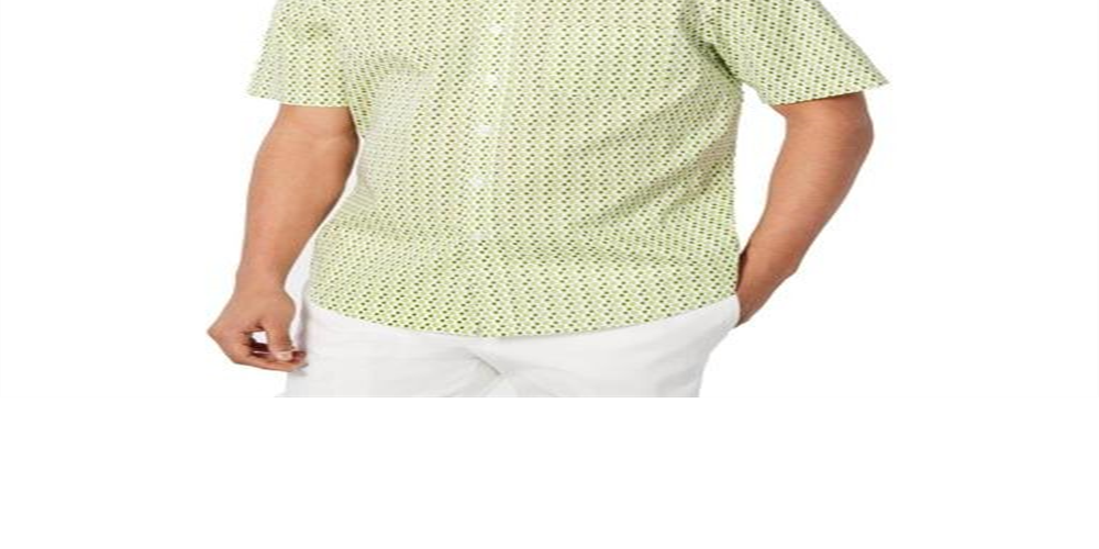 Club Room Men's Woven Printed Button Down Shirt Green Size Large