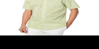 Club Room Men's Woven Printed Button Down Shirt Green Size Large