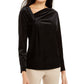 Alfani Women's Textured Scoop Neck Long Sleeve Casual Top Black Size X-Small