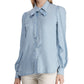 Ralph Lauren Women's Tie Neck Chambray Shirt Blue Size Large