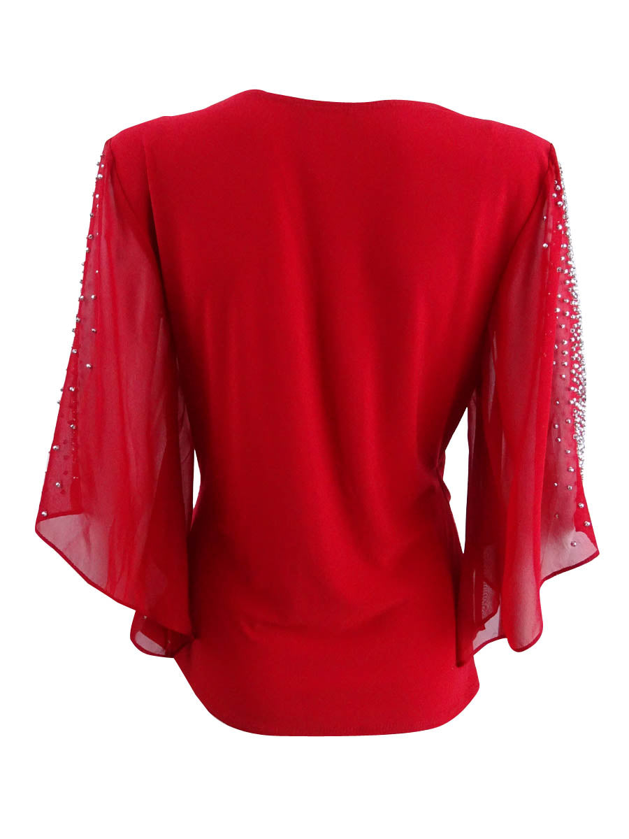 MSK Women's Embellished Chiffon Blouse Red Size M