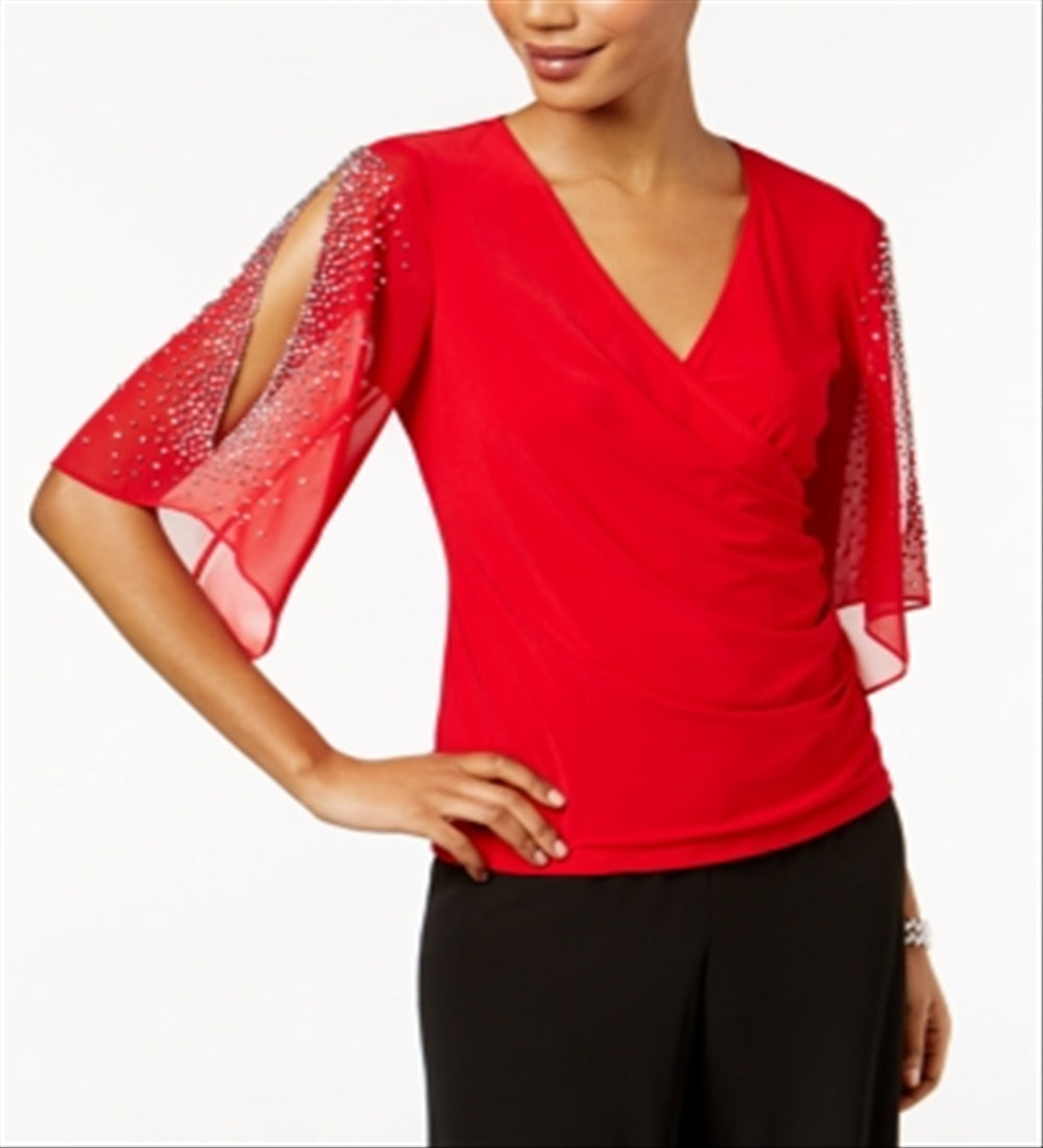 MSK Women's Embellished Chiffon Blouse Red Size M