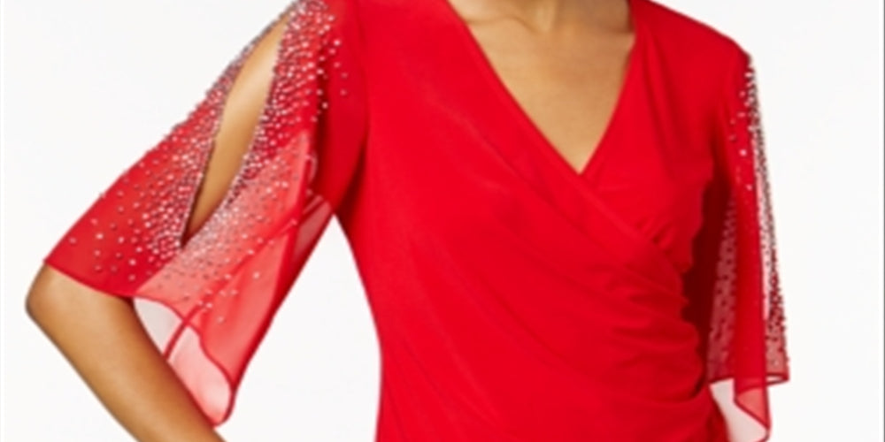 MSK Women's Embellished Chiffon Blouse Red Size M