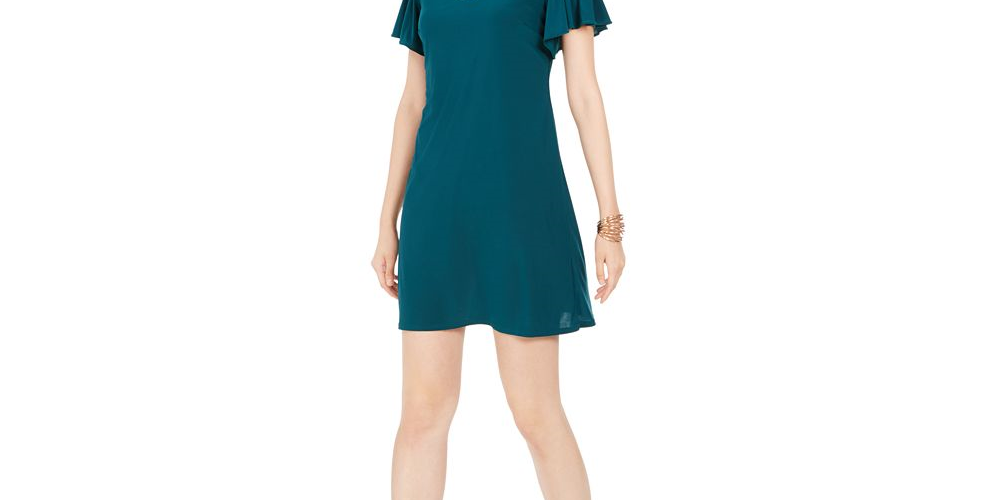 MSK Women's Cold Shoulder Flutter Sleeve Dress Green Size -Petite S