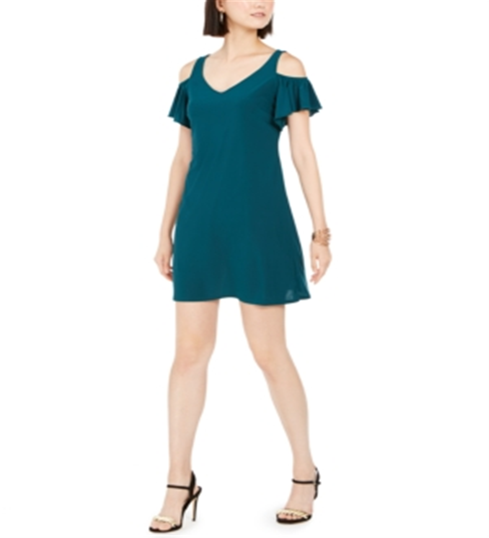 MSK Women's Cold Shoulder Flutter Sleeve Dress Green Size -Petite S
